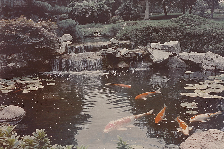 水塘锦鲤山水水池素材