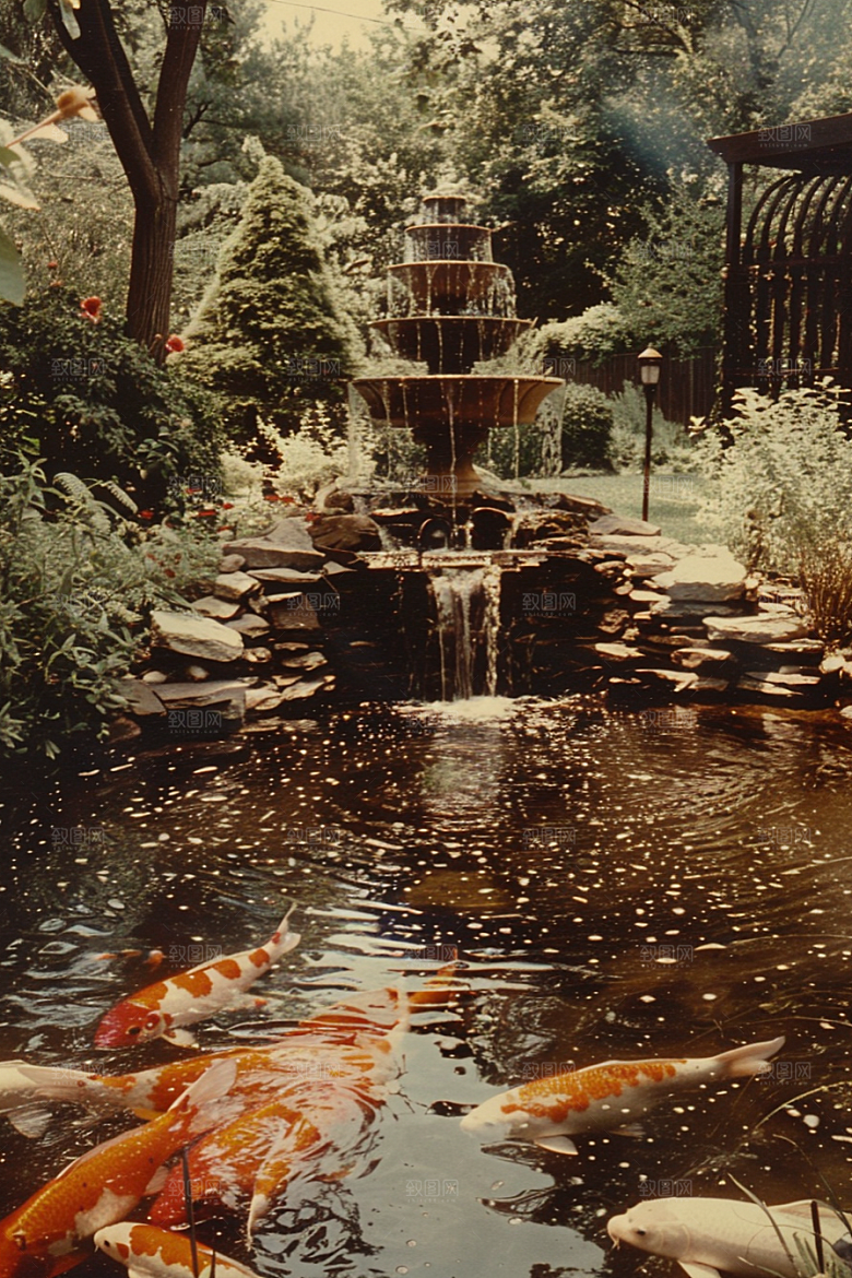 水塘锦鲤祝福春节素材