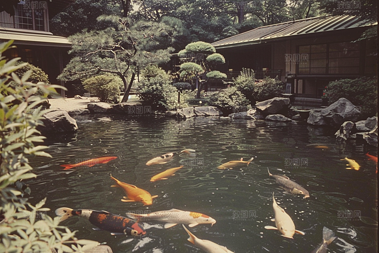 水塘锦鲤喜庆山水素材