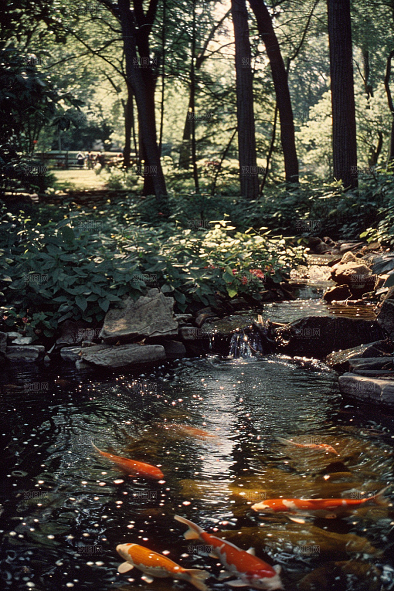 水塘锦鲤喜庆水池素材