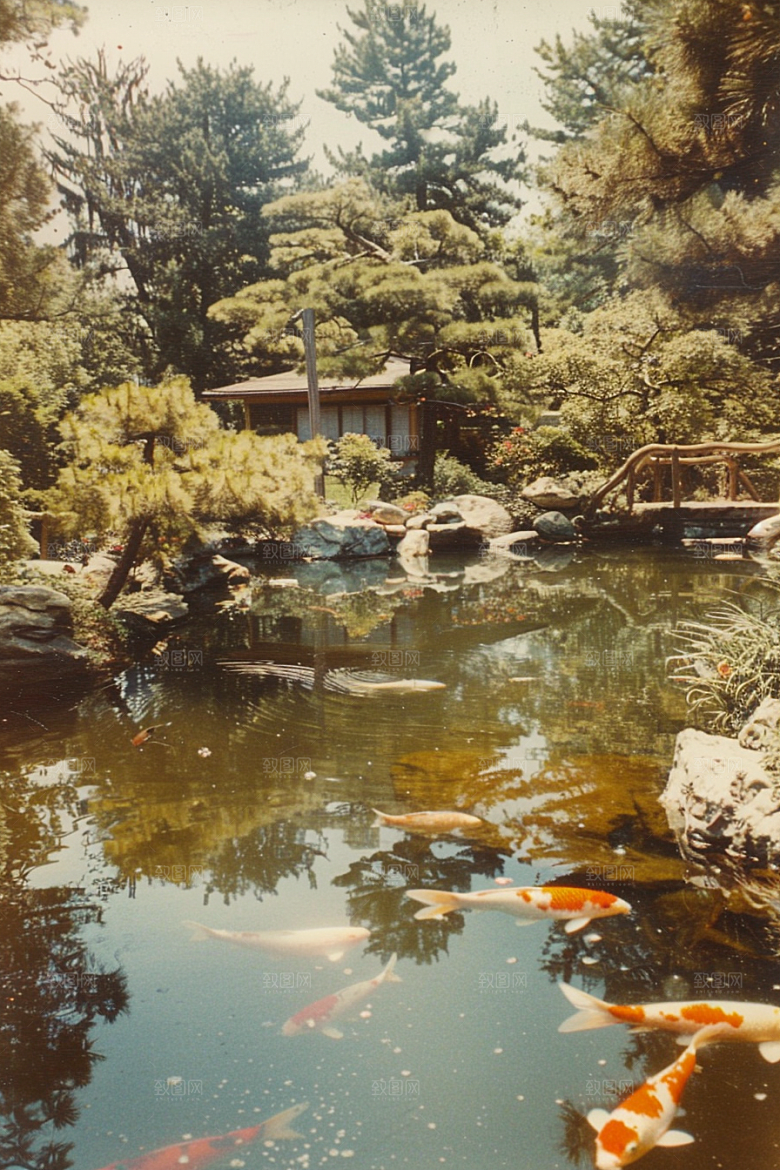 水塘锦鲤喜庆许愿素材