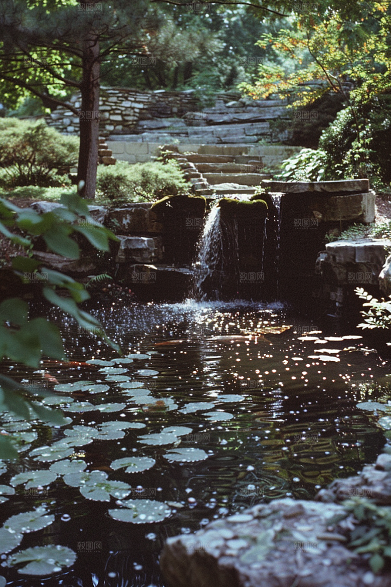 水塘锦鲤春节祝福素材