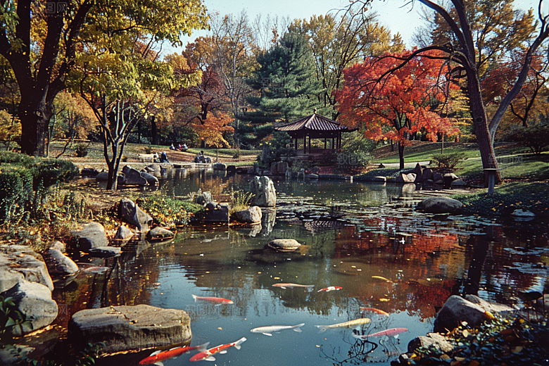 水塘锦鲤中国风春节素材