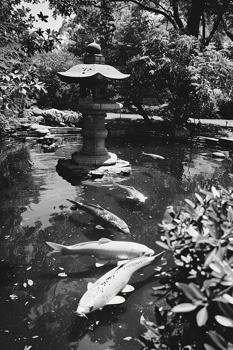 水塘锦鲤荷塘中国风素材
