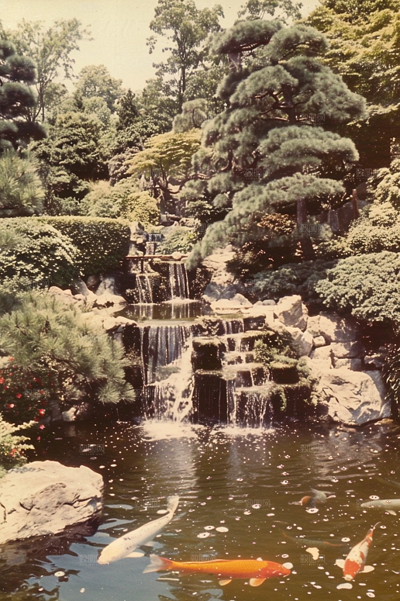 水塘锦鲤春节山水素材