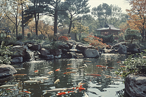 水塘锦鲤中国风好运素材