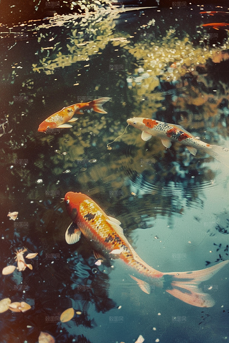 水塘锦鲤过年许愿素材