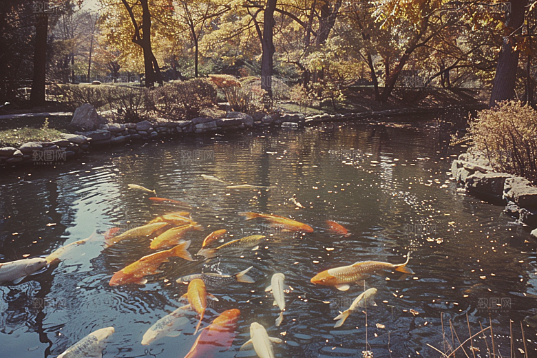 水塘锦鲤祝福水池素材