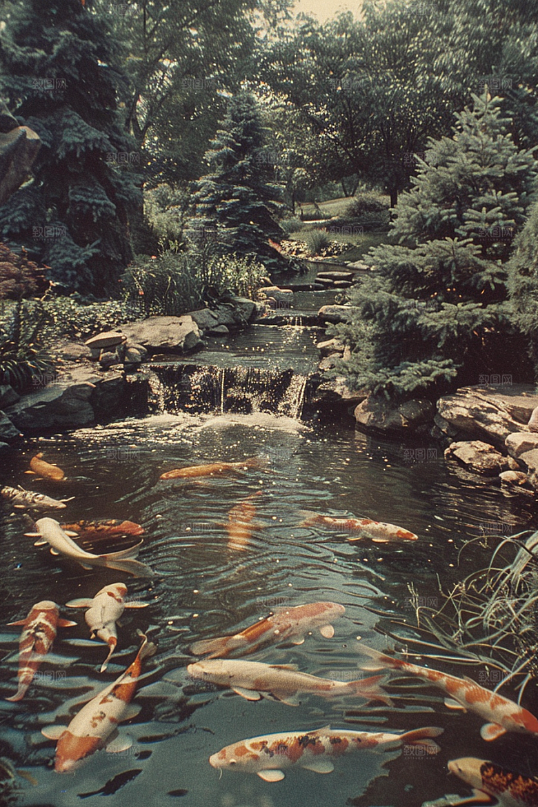 水塘锦鲤水池春节素材