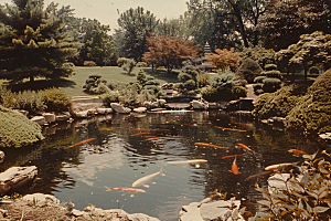 水塘锦鲤山水许愿素材