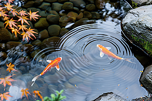 水塘锦鲤春节祝福素材