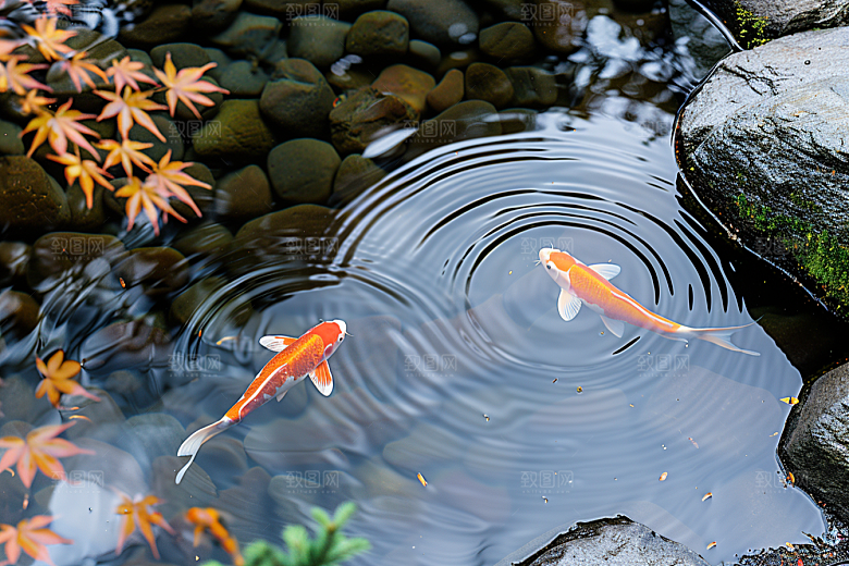 水塘锦鲤春节祝福素材