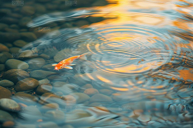 水塘锦鲤祝福五彩素材