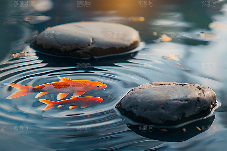 水塘锦鲤水池山水素材