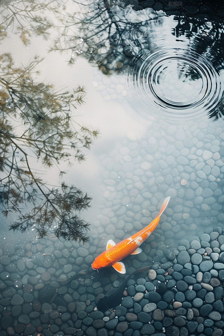 水塘锦鲤春节好运素材