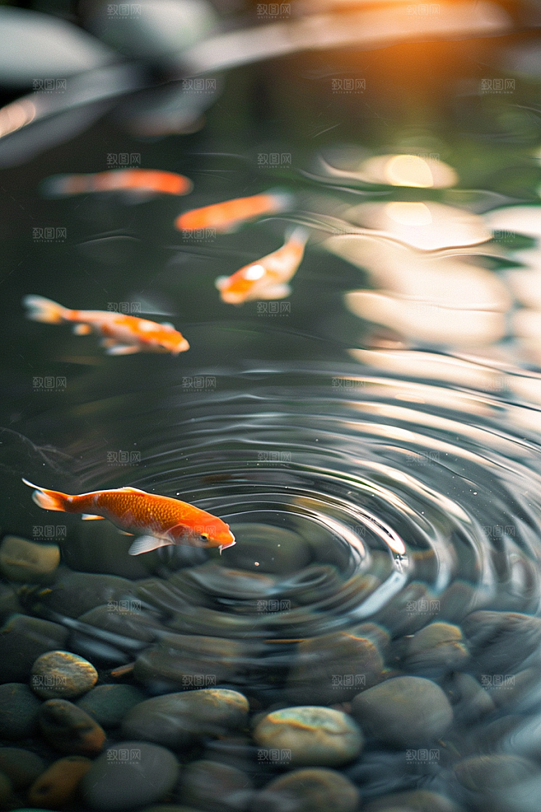 水塘锦鲤中国风春节素材