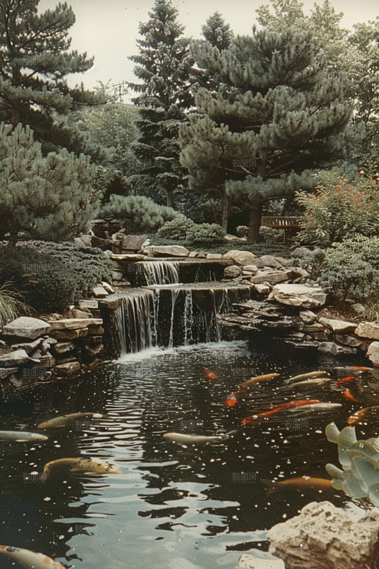 水塘锦鲤水池园林素材