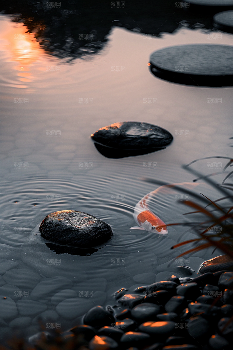 水塘锦鲤许愿春节素材