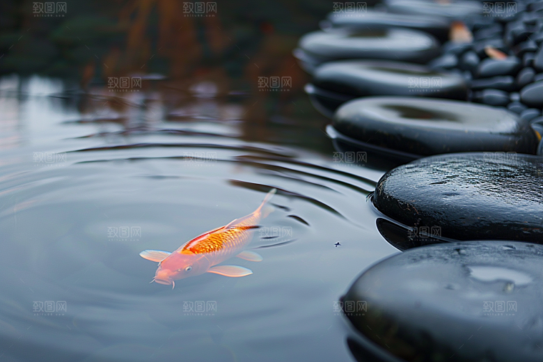 水塘锦鲤山水园林素材