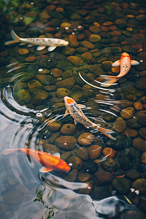 水塘锦鲤山水春节素材