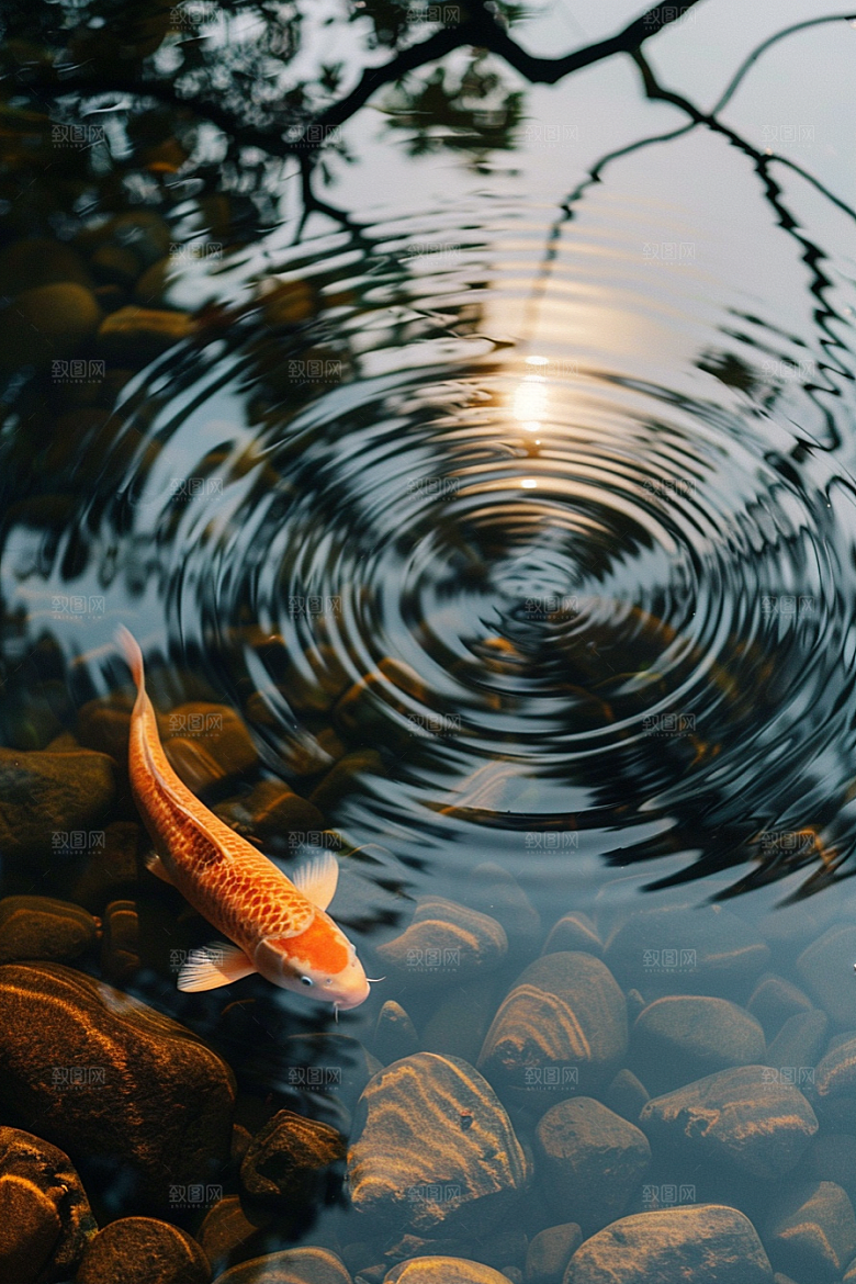 水塘锦鲤好运园林素材