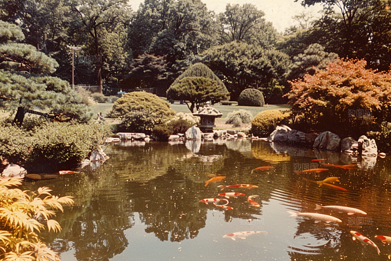 水塘锦鲤园林过年素材