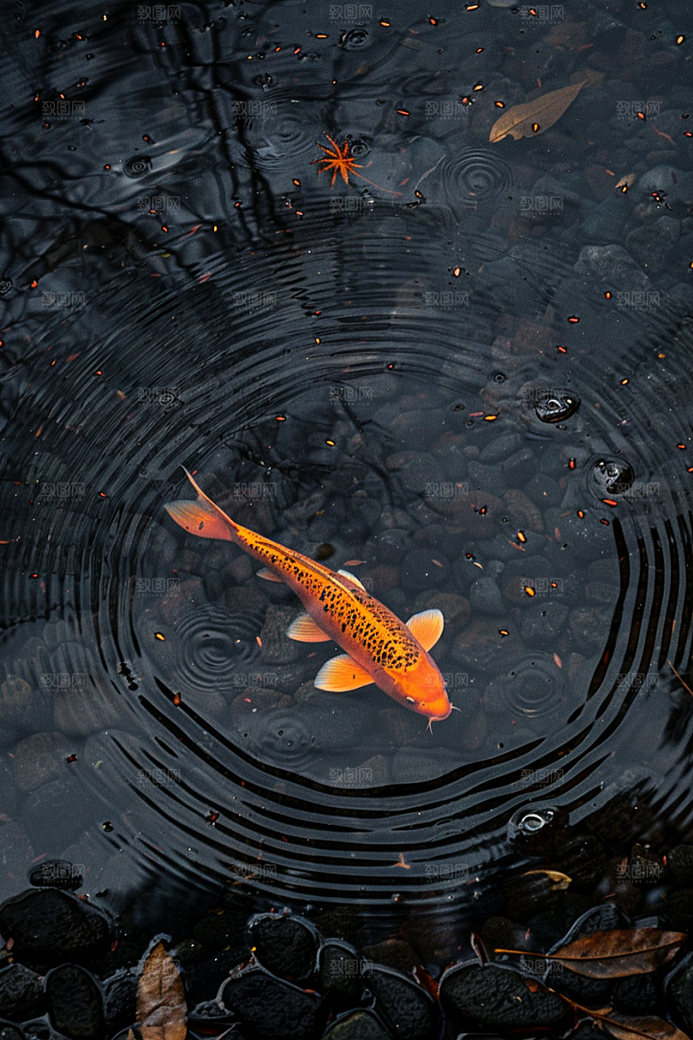 水塘锦鲤中国风春节素材