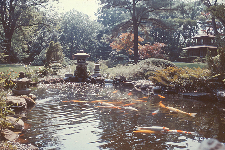 水塘锦鲤中国风春节素材