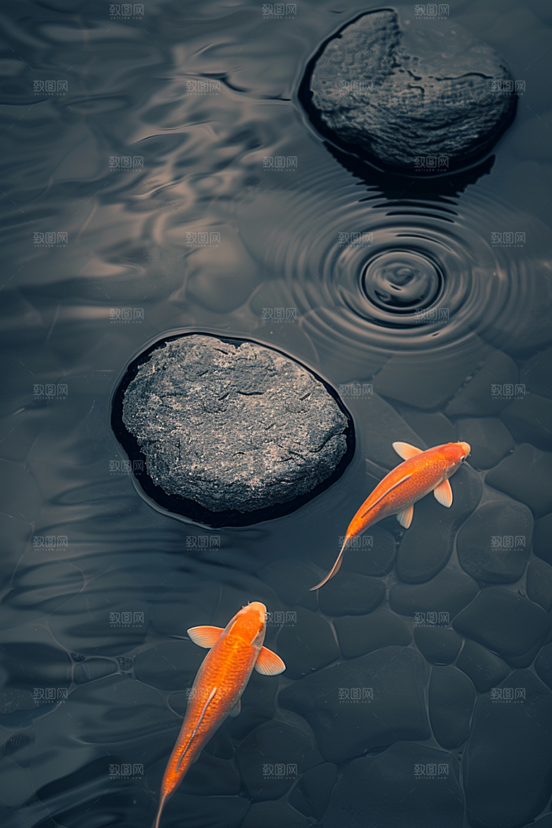 水塘锦鲤好运园林素材