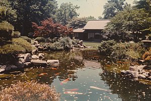 水塘锦鲤好运山水素材