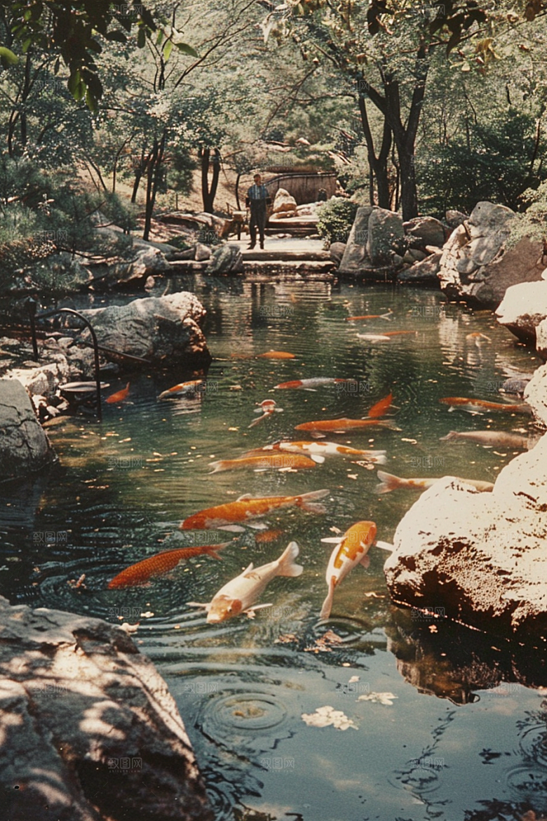 水塘锦鲤春节许愿素材
