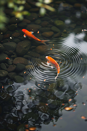 水塘锦鲤许愿园林素材