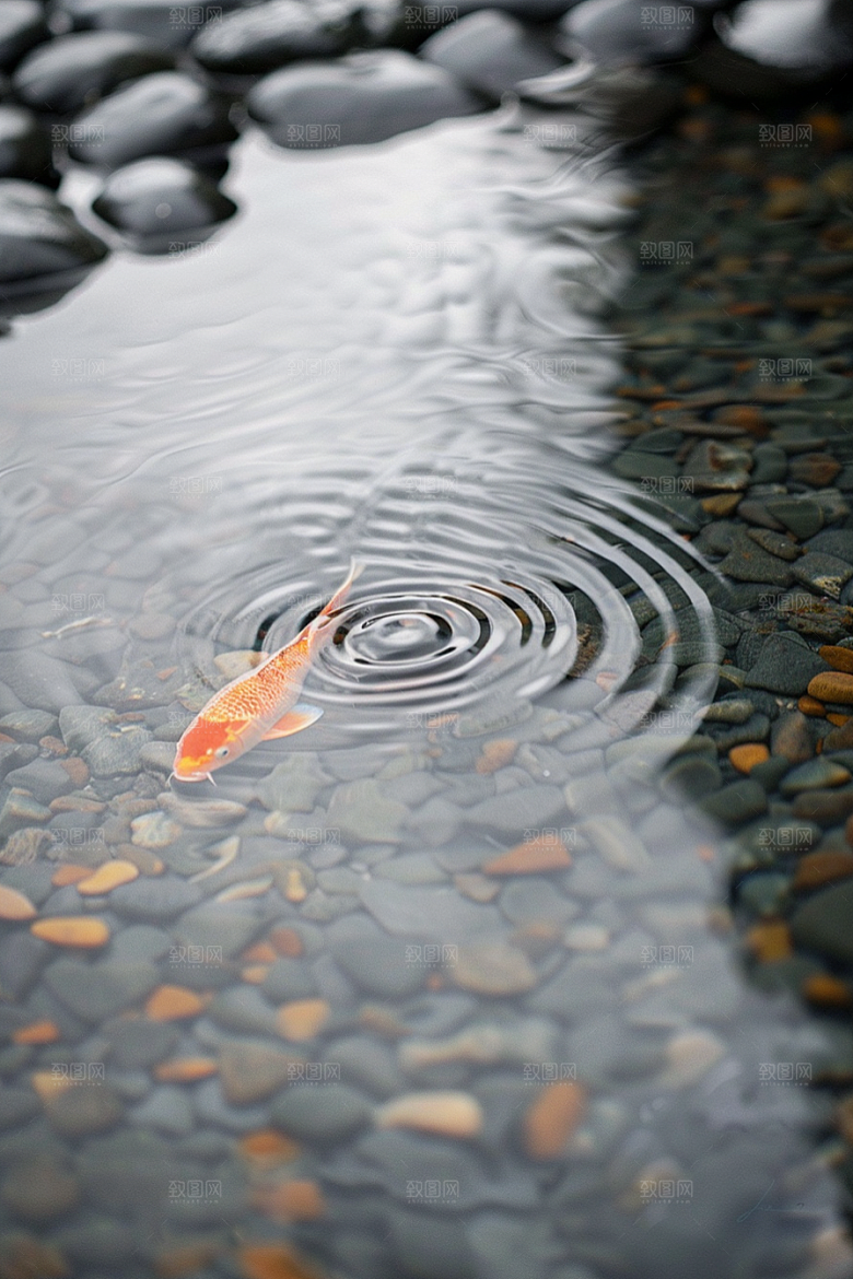 水塘锦鲤好运中国风素材