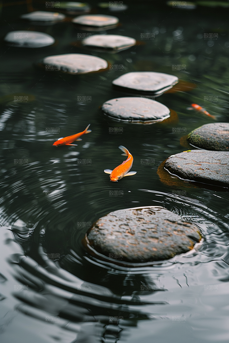 水塘锦鲤荷塘水池素材