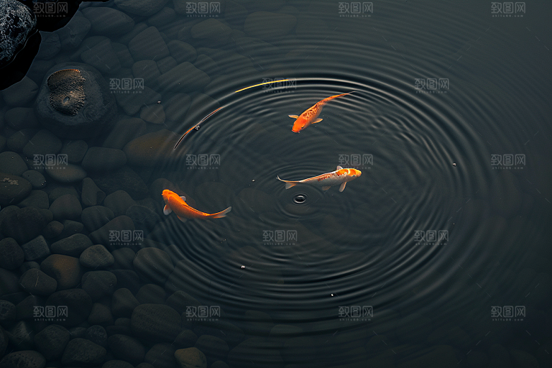 水塘锦鲤喜庆过年素材
