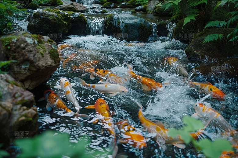 水塘锦鲤中国风荷塘素材