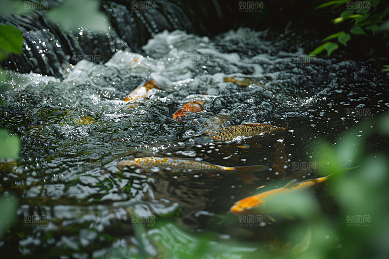 水塘锦鲤许愿水池素材
