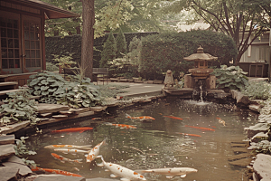 水塘锦鲤山水春节素材