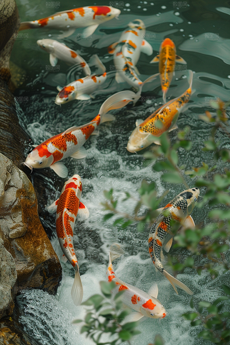 水塘锦鲤水池过年素材