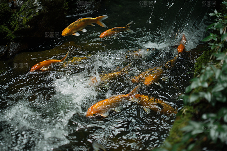 水塘锦鲤荷塘水池素材