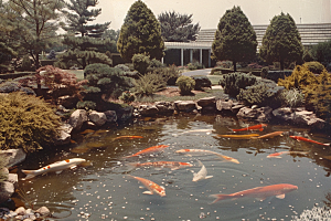 水塘锦鲤春节山水素材