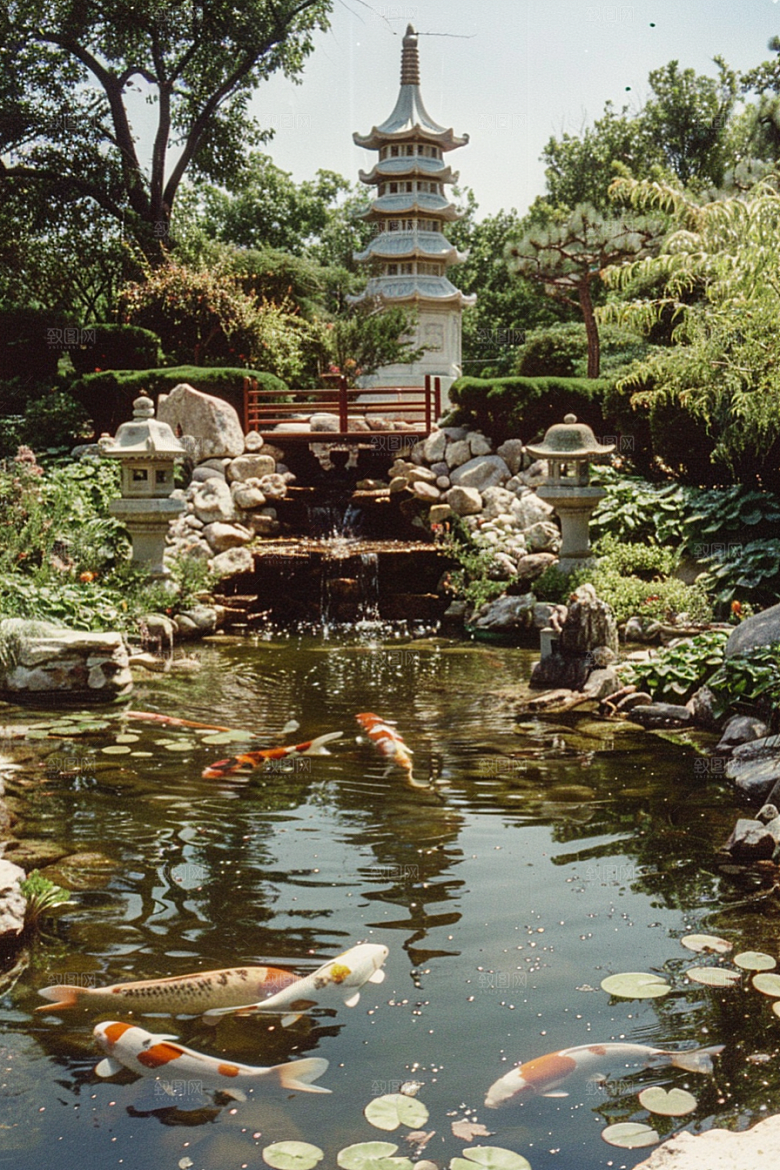 水塘锦鲤五彩高清素材