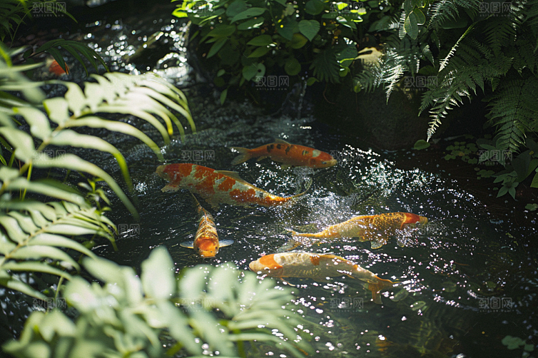 水塘锦鲤喜庆过年素材