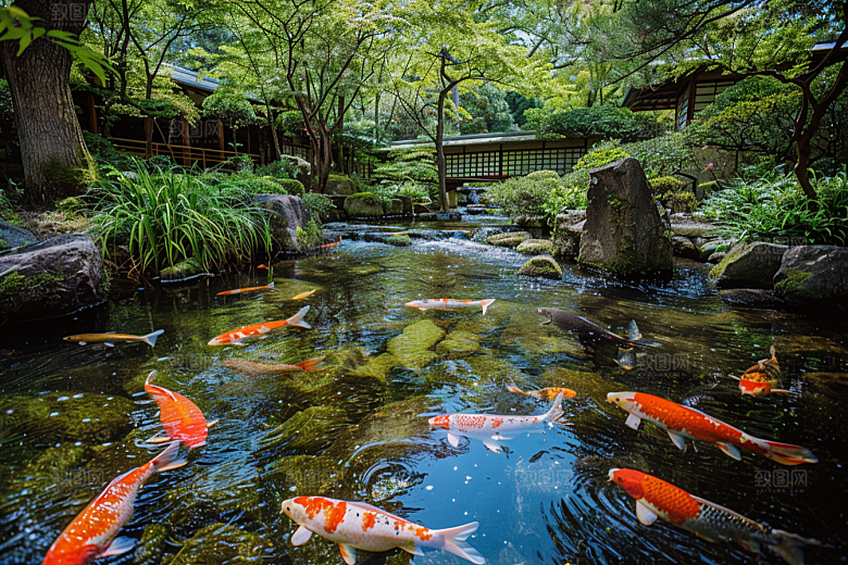 水塘锦鲤祝福许愿素材