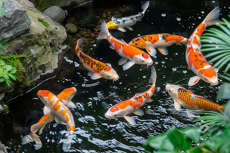 水塘锦鲤水池中国风素材