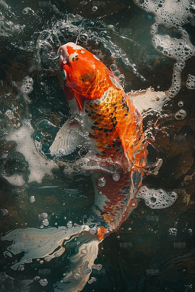 水塘锦鲤新年许愿素材