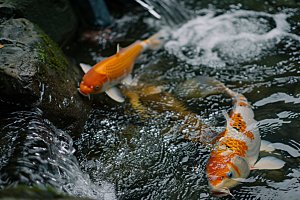 水塘锦鲤祝福过年素材