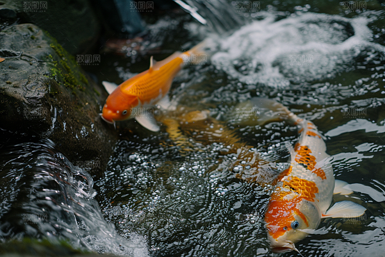 水塘锦鲤祝福过年素材