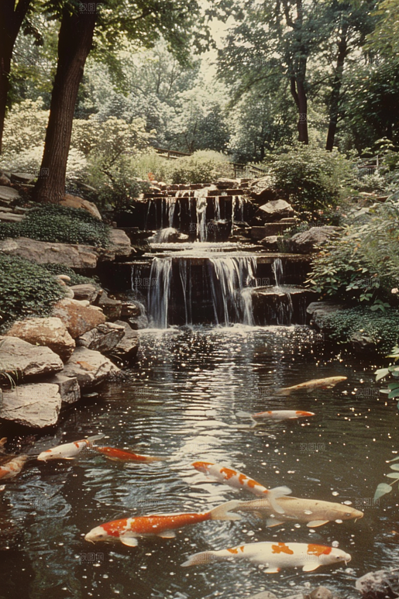 水塘锦鲤五彩高清素材