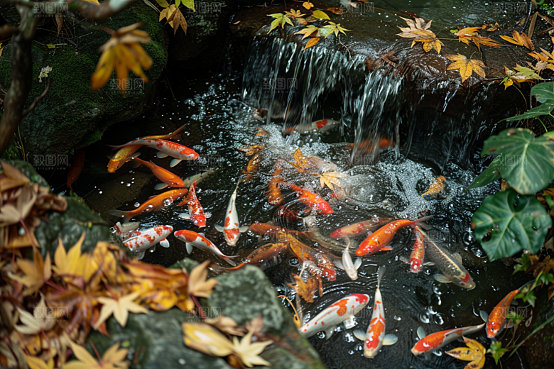 水塘锦鲤山水园林素材